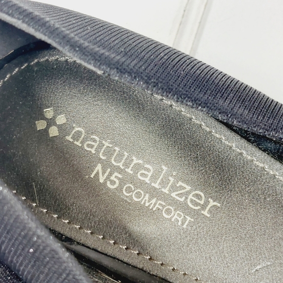 NATURALIZER N5 Comfort "Applause" Black Patent Cap Toe Glitter Sides Flats E557 - Picture 14 of 14